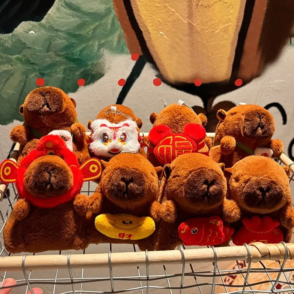 Cute Plush New Year Capybara Pendant Cartoon Hanging Ornament Bag Pendant Backpack Key Chain for Kids Gift