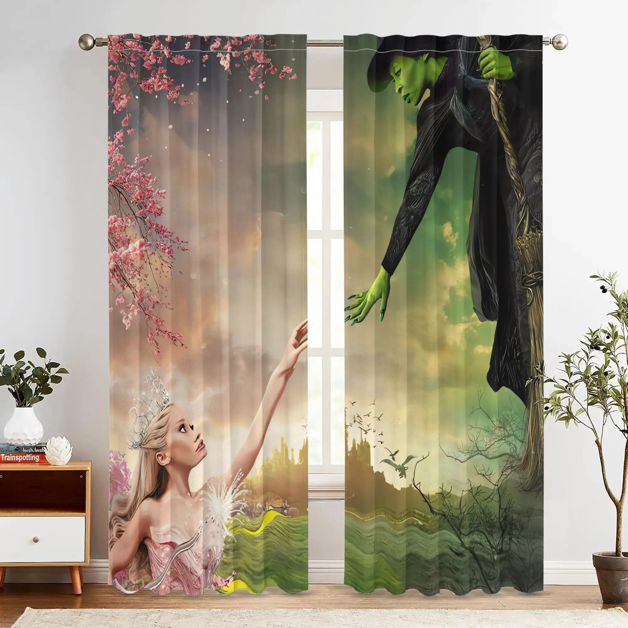 2PC Vintage Wicked The Musical Elphaba Glinda Theater Theme Blackout Curtains Rod Pocket Polyester Machine Washable Home Decor