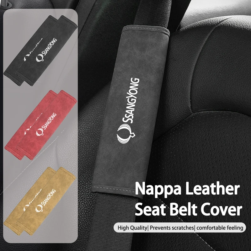 Car Seat Belt Leather Safety Belts Cover Shoulder Protection For SsangYong Actyon Sport Korando Rexton Kyron Rodius Tivoli Musso