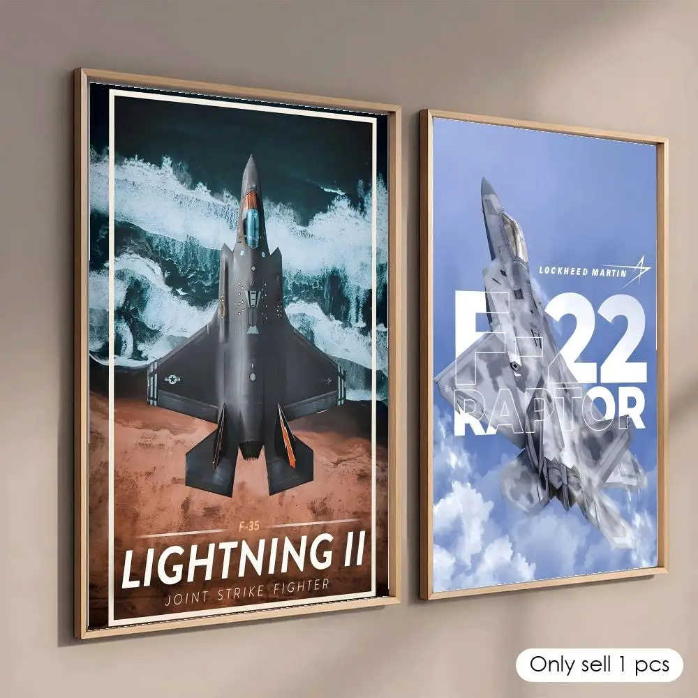 American Fighter F-16 F-22 F-35 Poster Home Living Bed Room Bar Hallway Sticky Wall Printing Waterproof Aesthetic Decor
