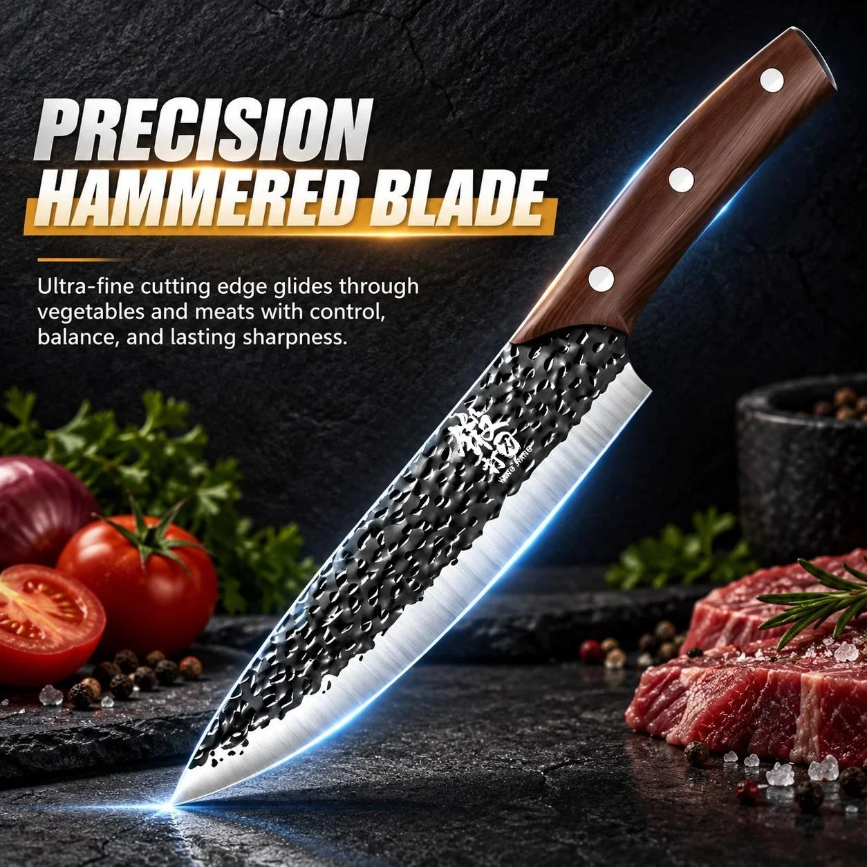 Hand-Forged Chef Knife, High-End Steel Bone Cutter and Slicer, Ergonomic Wooden Handle, Ideal for Cooking, Men's Christmas Gift