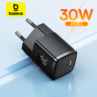 Baseus 30W GaN Charger PD Charger For iPhone 15 14 13 12 11 Xs Max Fast Charger PD3.0 QC3.0 Phone Charger Type C Tablets Charger