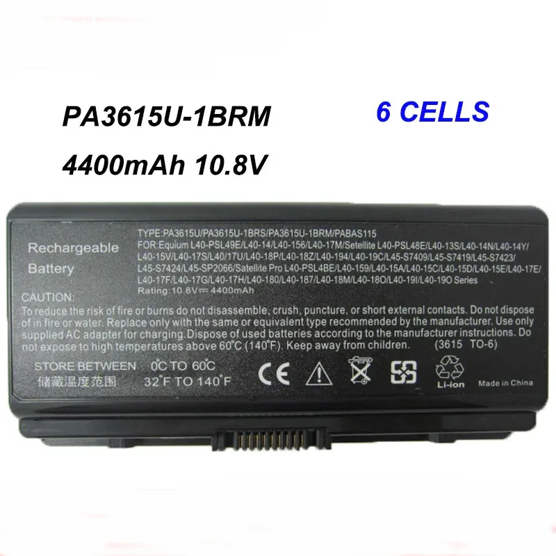 PA3615U-1BRS 6cell 4400mAh 10.8V Laptop Battery For Toshiba Satellite Pro L40 L45 L45-S7424 S7409 PA3615U-1BRM PABAS115