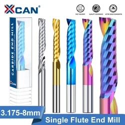 XCAN Milling Cutter 3.175/4/5/6/8mm Shank Single Flute CNC Router Bit UP Cut Spiral Carbide End Mill for Wood MDF Engraving Bit