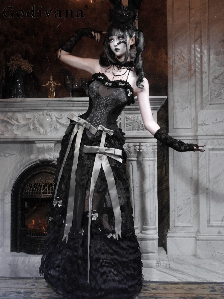 

Оригинальная юбка с длинным хвостом на Хэллоуин, корсет из рыбьей кости, комплект из 2 предметов, женский облегающий готический топ-труба, юбка Y2k, праздничный наряд