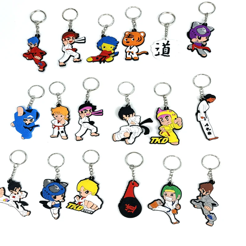 At a loss 10pieces Keychain Taekwondo Supplies Cartoon Sport Gifts for Birthday Keepsake Pendant Key Button key Ring