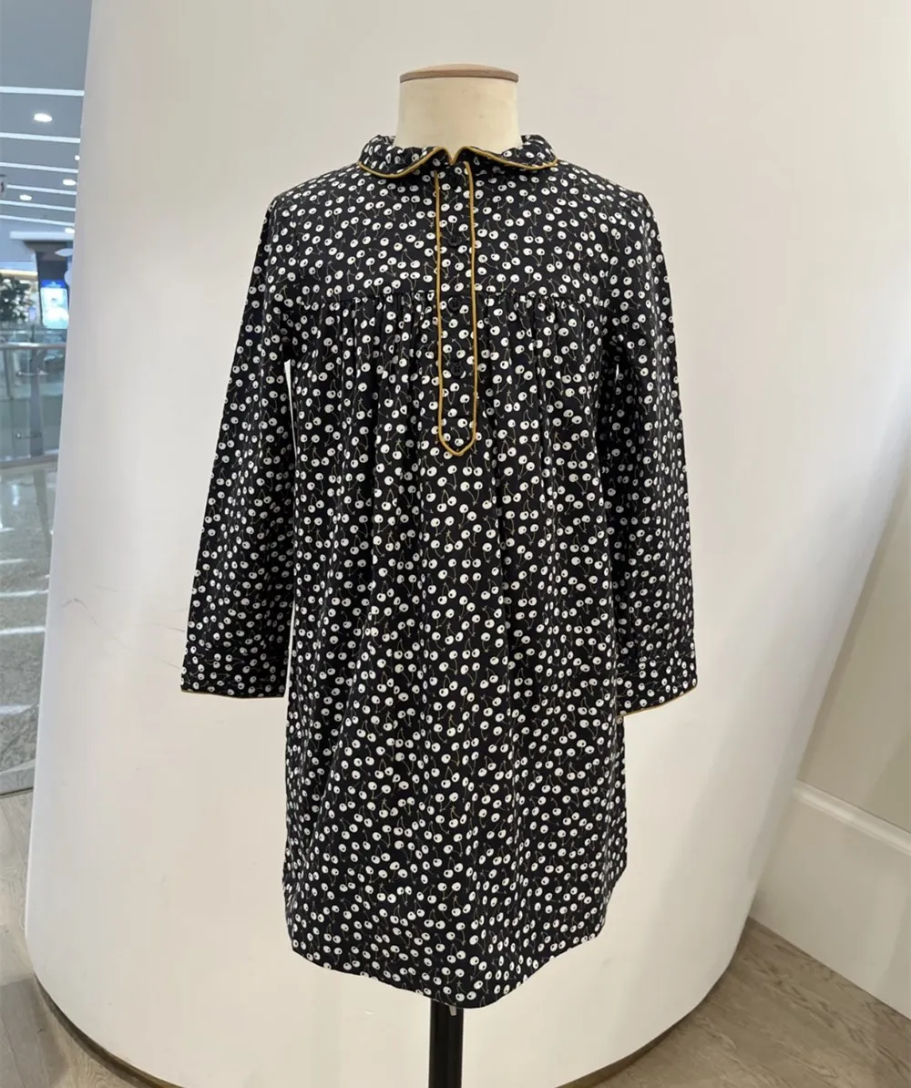 

Детская одежда для девочек, платья для малышей, платье с черным вишневым принтом, весеннее модное платье для девочек с длинными рукавами