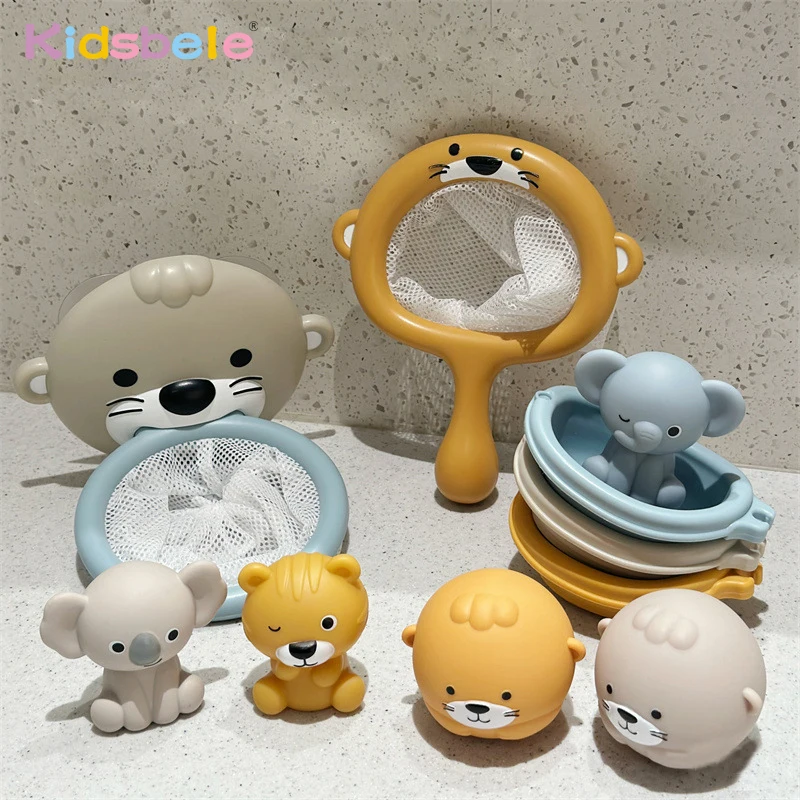 Otter Bath Toy Set Stackable Floating Boat Toy Infant Bathtub Soft Squeeze Interactive Water Play Beach Swimming Pool Silicone