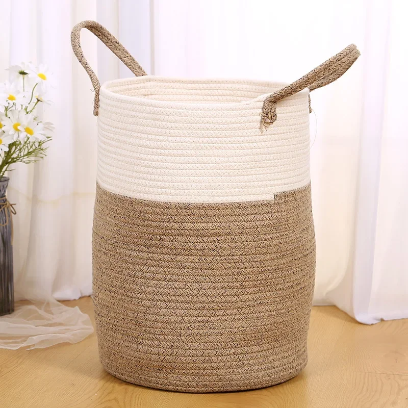 New Home Products Cotton Rope Woven Dirty Cloth Basket Living Room Bedroom Handmade Fabric Storage Basket Toy Storage Bag