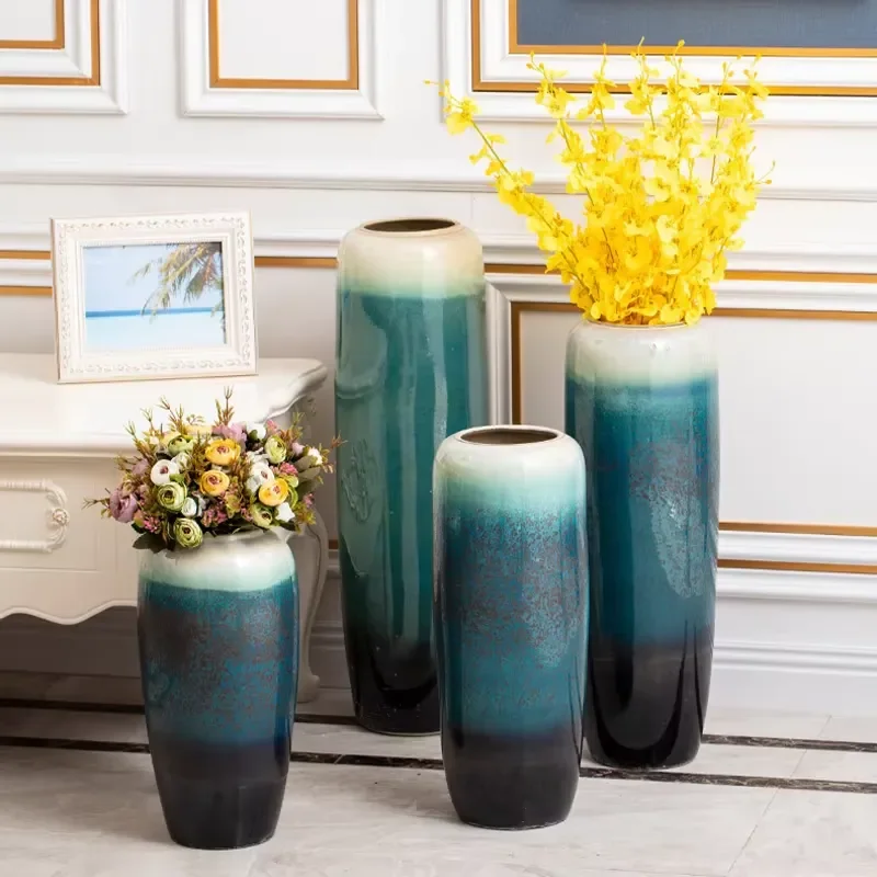 Light Luxury Jingdezhen Ceramic Floor Vase Large Flower Pot Home Office Decoration Ornament Custom Gift Factory Direct Sale