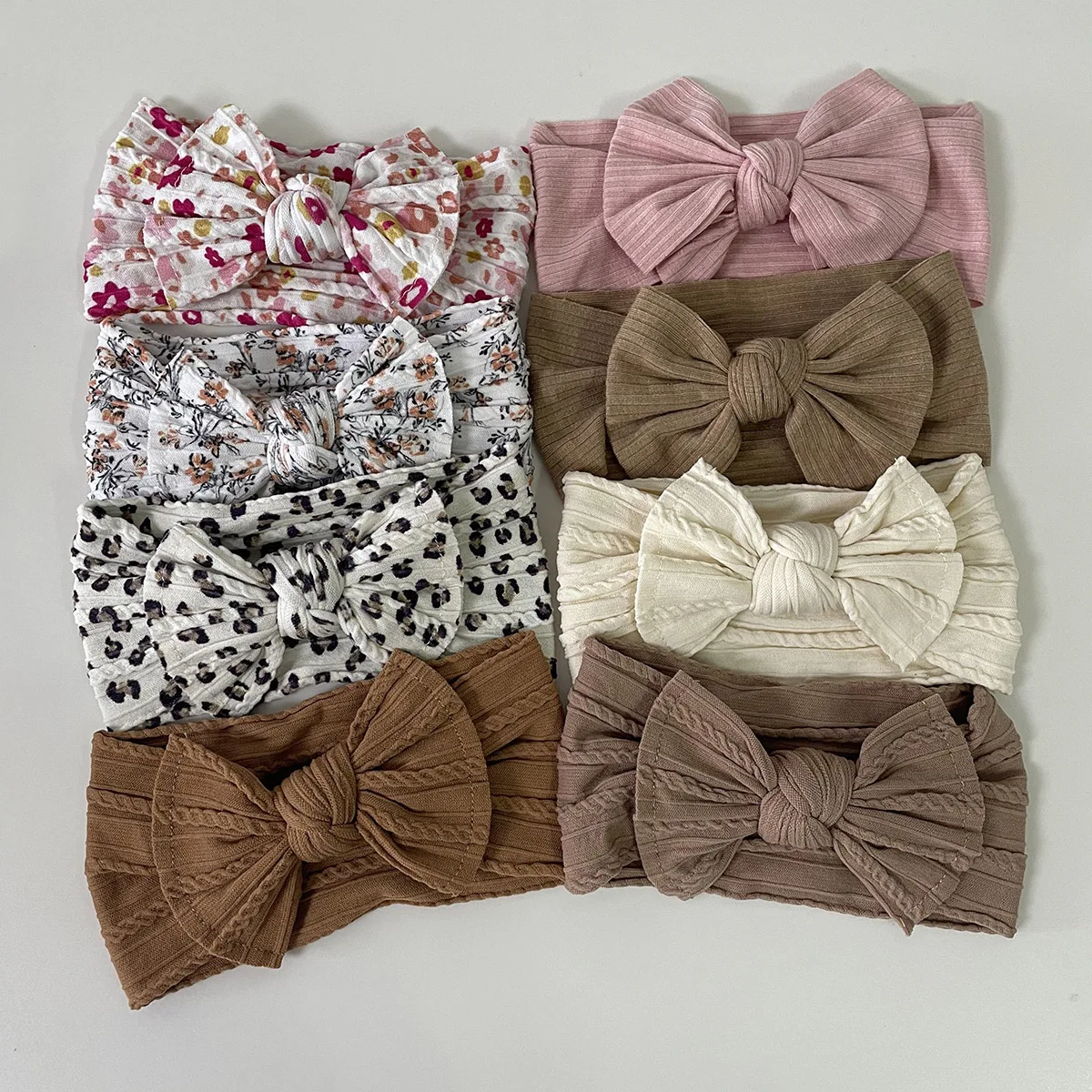 

3Pcs/Lot, Knot Bow Soft Nylon Headbands For Baby Cable Knit Nylon Turban Head Wraps Infant Hair Accessories Kids Headwear