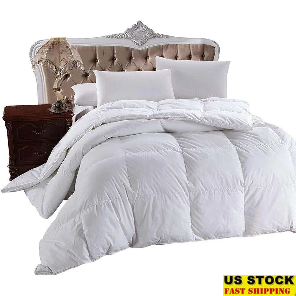 Goose Down Comforter 500 Thread Count 100 Cotton 750 Fill Power Medium Warmth Hypoallergenic Luxury Baffle Box Design Breathable