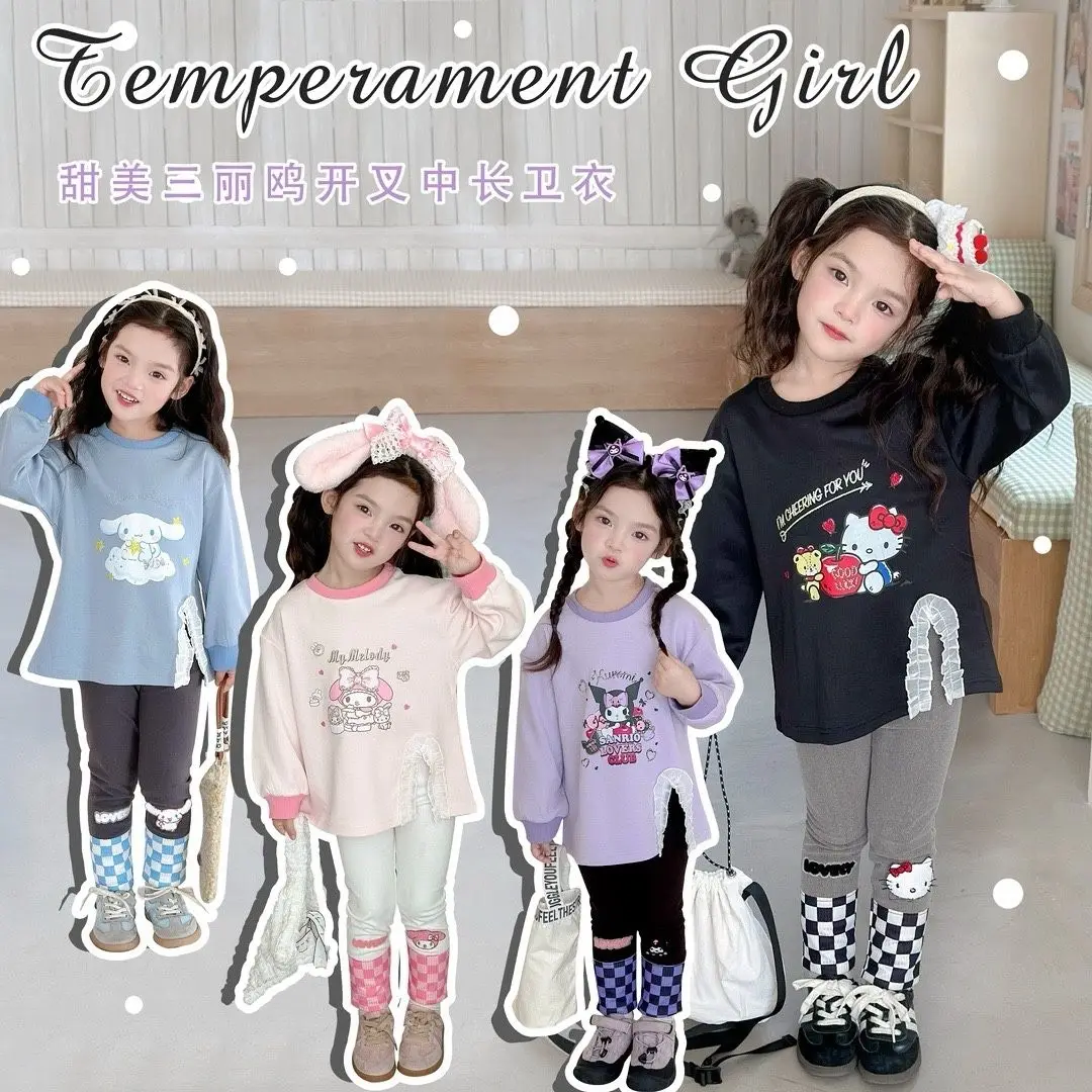 Sanrios Cinnamorol My Melody Kuromi Sweet Striped Plush Kid Sweater Dress Three-Dimensional Cartoon Cute Girl Long-Sleeved Dress