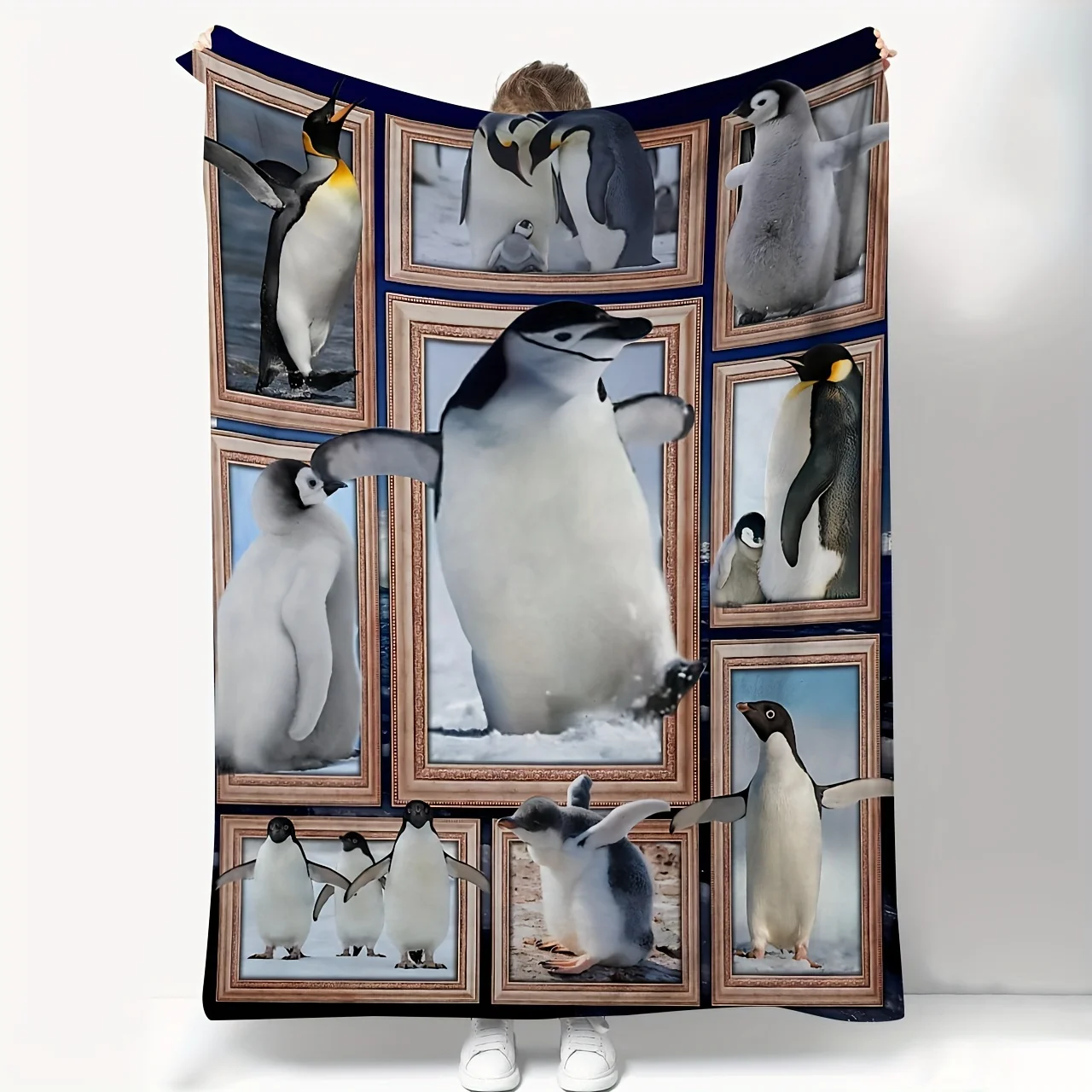 Cute Penguin Photo Frame Fleece Blanket Soft Warm Plush Throw Bedding Sofa Cover Winter Home Decor Gift For Kids Adults