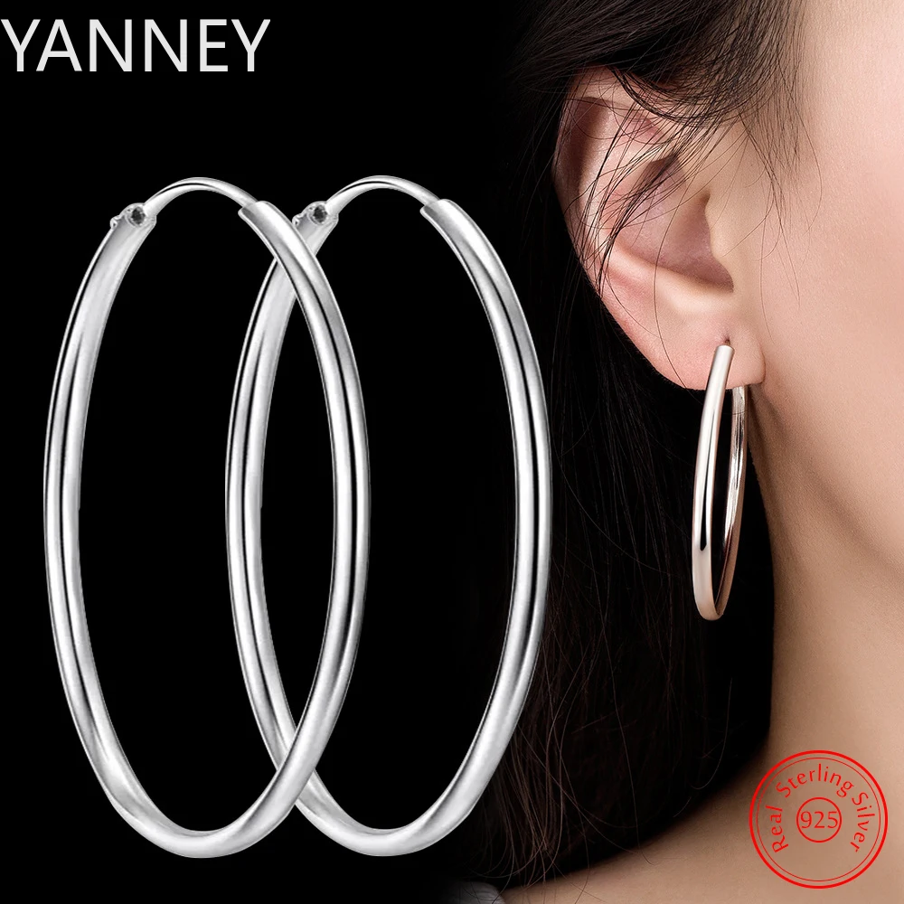 

Genuine 925 Sterling Silver Women's New Jewelry Fashion Round Hoop Earrings Charm