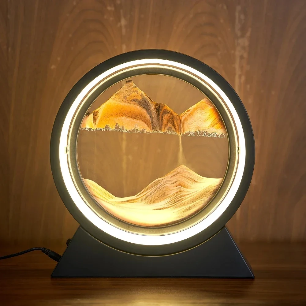 Creative Quicksand Table Lamp Moving Sand Art Picture 3D Hourglass Deep Sea Sandscape Bedroom Lamp for Home Decor Gifts