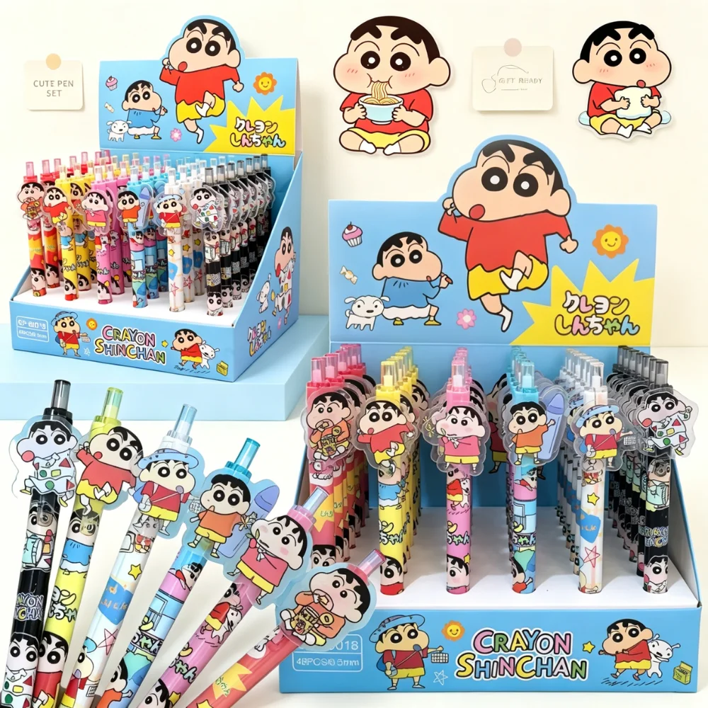 Crayon Shin‑chan Acrylic Patch Retractable Gel Pen 0.5mm Plastic Smooth Quick‑dry Ink Pens, School Daily Writing Use クレヨンしんちゃん