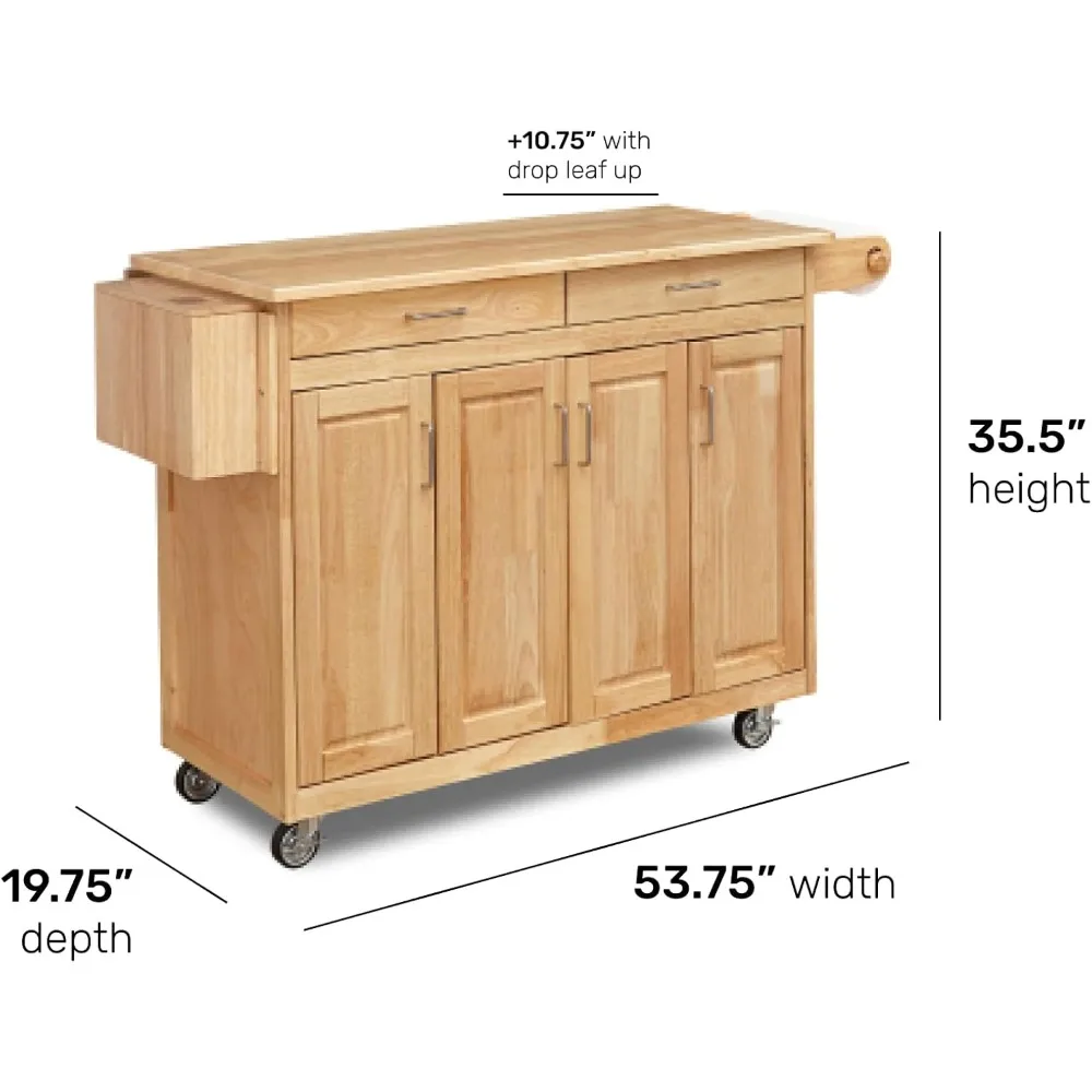 Kitchen Mobile Cart with Drop Leaf Breakfast Bar, 54 Inches Wide, Natural Hardwood,Kitchen Islands