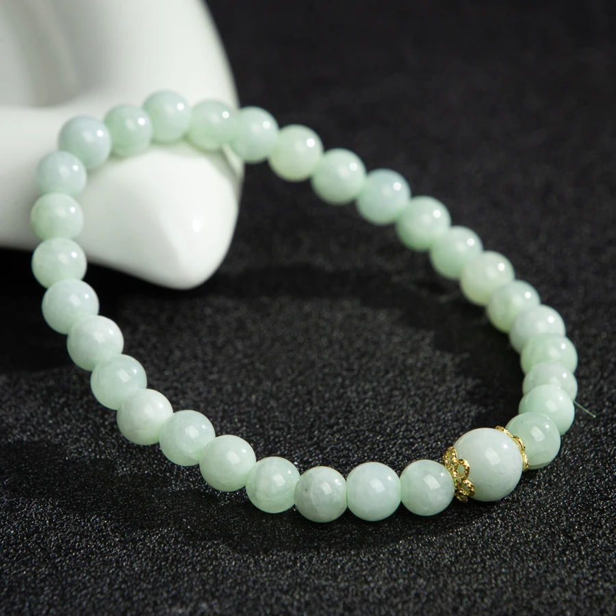 

TIMESWIND Natural Burmese A-type Jade Simple Light Green Round Beaded Bracelet for Women with Certificate