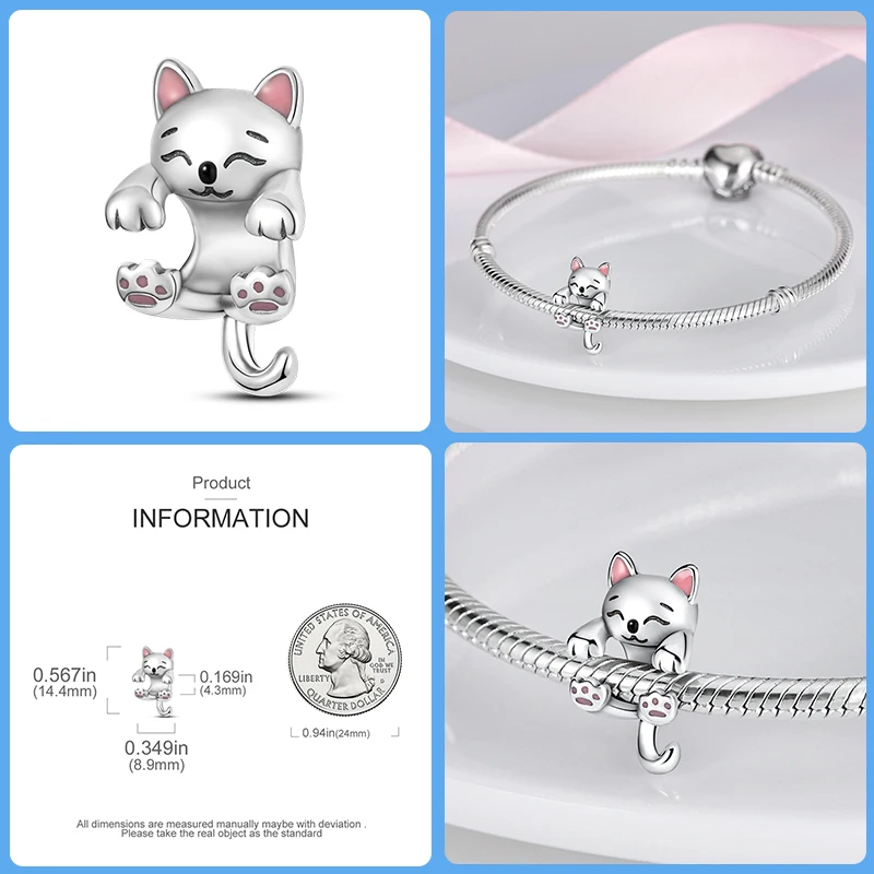 Real 925 Sterling Silver Pink Rabbit Cat Dog Animal Charms Beads Fit Qikaola 925 Original Bracelets DIY Birthday Jewelry Making