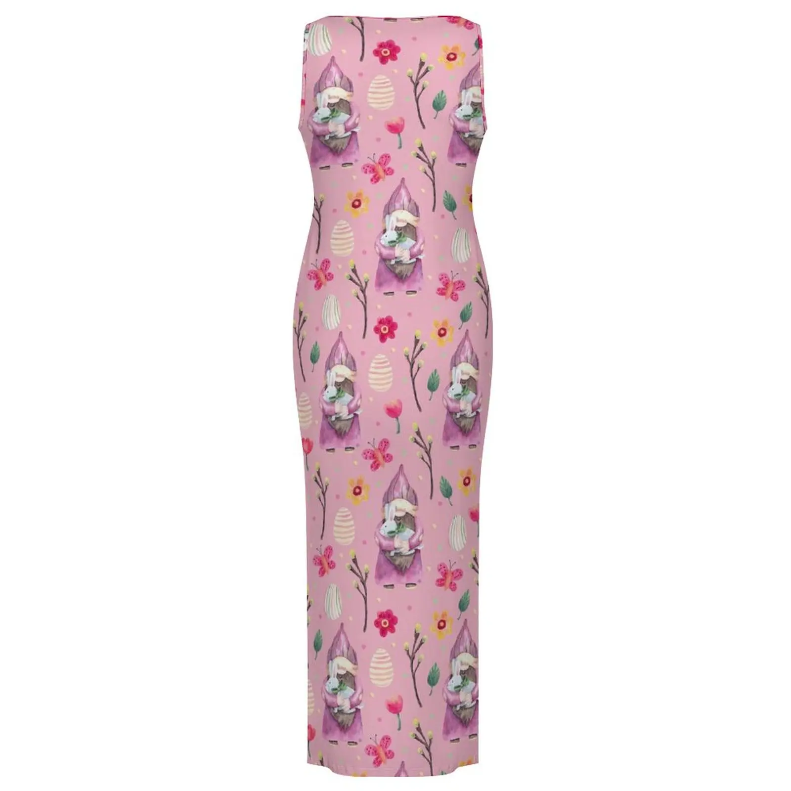 Senhoras bodycon vestido elegante rosa dia de páscoa maxi vestidos férias bonito coelho impressão sem mangas moda vestido gráfico tamanho grande