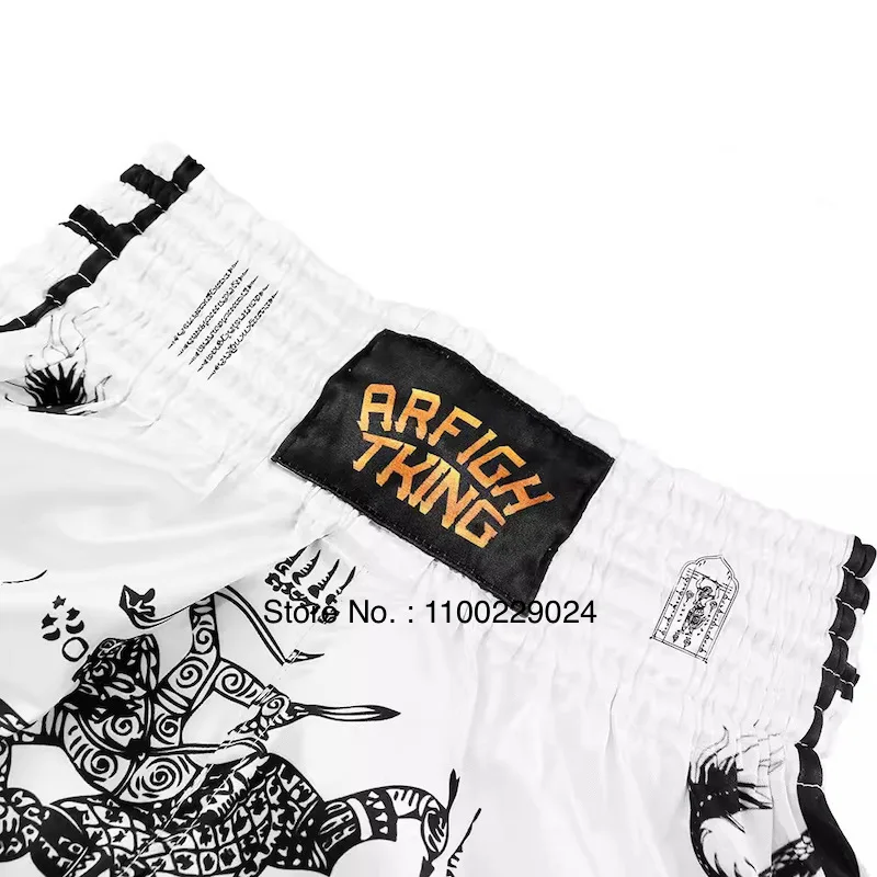 Muay Thai Shorts MMA Rashguard Tiger Print White Boxing Shorts T Shirt Set Martial Arts Combat Kickboxing Cage Fighting Clothing