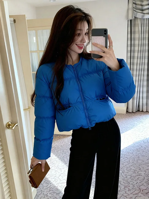 

Klein Blue ort Cotton Jaet Women's Faionable Thiened Outerwear Winter 2025 Korean Sle Loose Fit Zipper Closure