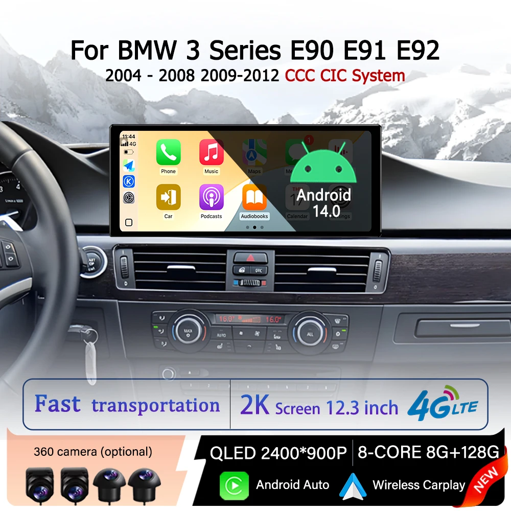 

QLED 2400*900P Screen for BMW 3 Series E90 E91 E92 2004 - 2008 2009-2012 CCC CIC System Carplay Car Multimedia Video Player GPS
