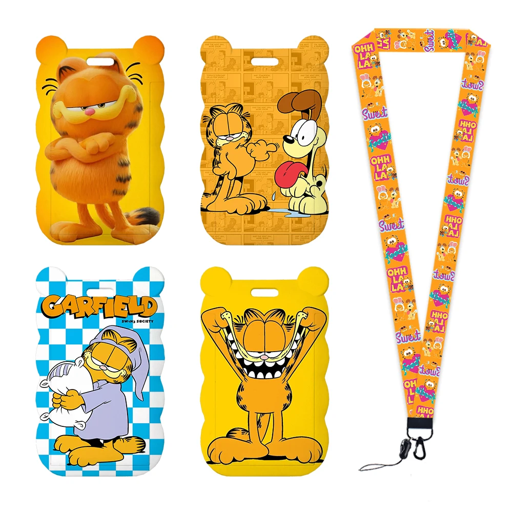 

Cartoon Garfield Cat Cute Badge Holder ID Credit Card Badge Reel with Clip and Retractable Cord Hang Rope Lanyard Accessories