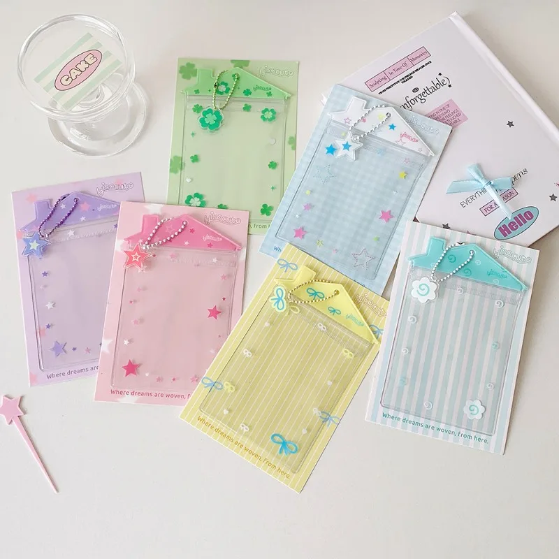 INS Transparent Mini House PVC Card Holder Cartoon Doll Storage Photocard Bag Pendant