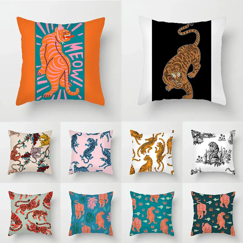 Home Decor Animal Wind Tiger Autumn Farmhouse  Pillowcase Sofa Bed Cushion Cover   funda de almohada