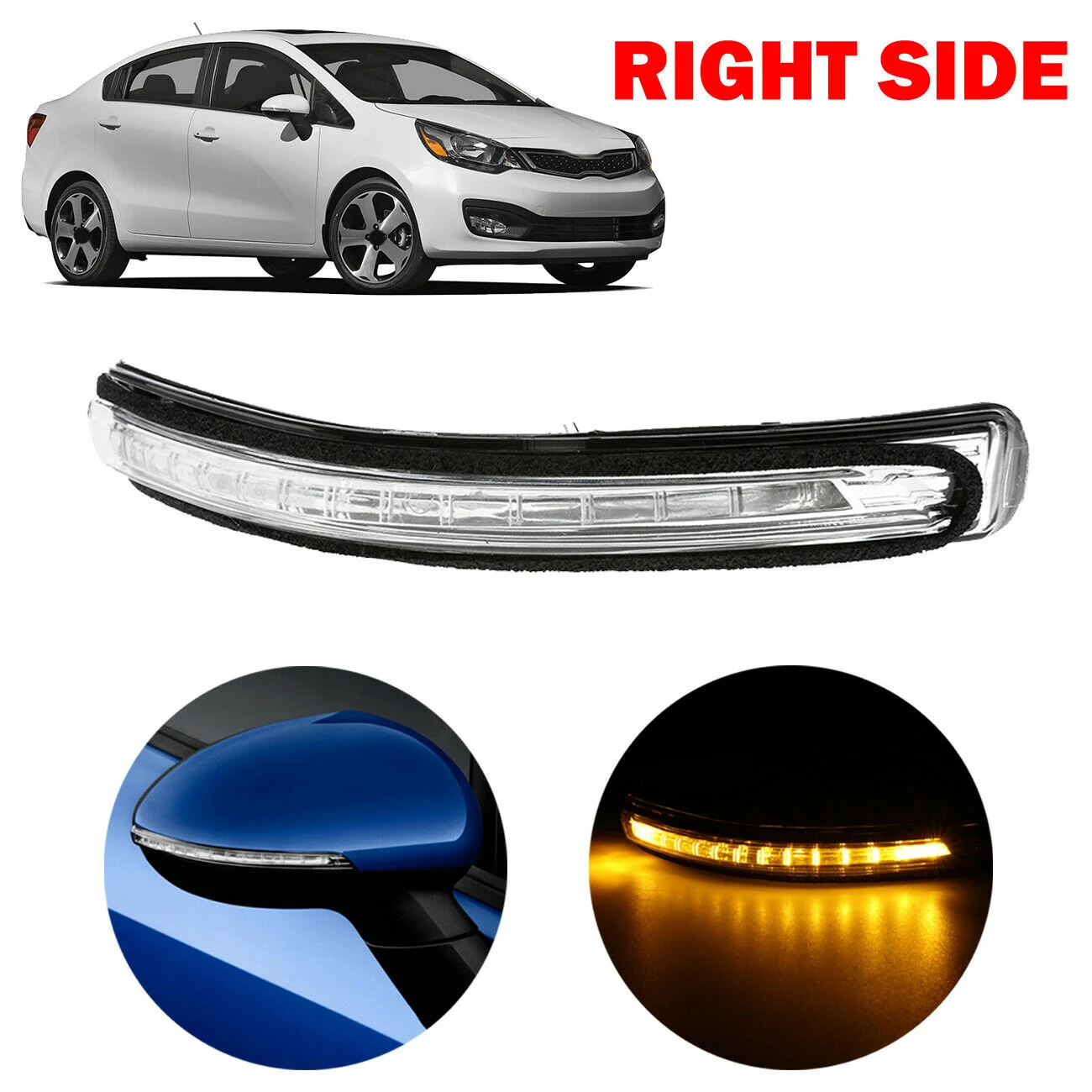 Right Side for KIA Rio 2012-2016 Rearview Mirror LED Turn Signal Light Mirror Indicator Lamp Flashing Light