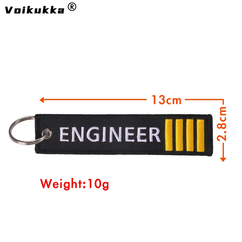 Voikukka Jewelry Text Embroidery Engineer Pilot Four Bars Keychain Black Pendant Tags Rectangle Key Chains Souvenir Wholesale