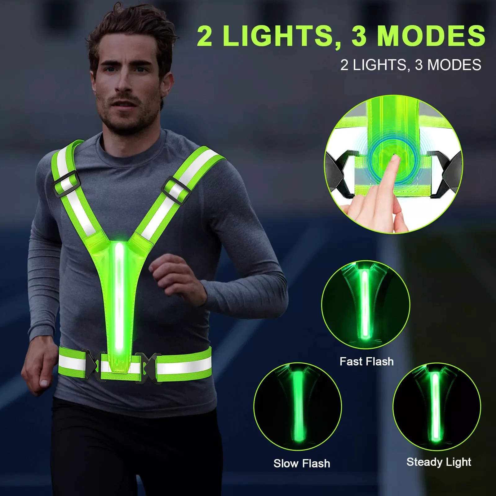 Fietsen Reflecterende Veiligheidsvest Elektrische Scooter Knipperende Vest Usb Oplaadbare Led Vest Hardlopen Jogging Vissen 3 Verlichtingsmodi