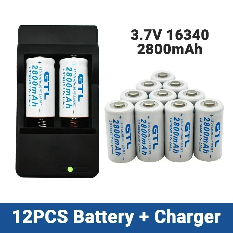 New 3.7V 2800mAh Lithium Li-ion 16340 Battery CR123A Rechargeable Batteries 3.7V CR123 for Laser Pen LED Flashlight Cell+Charger