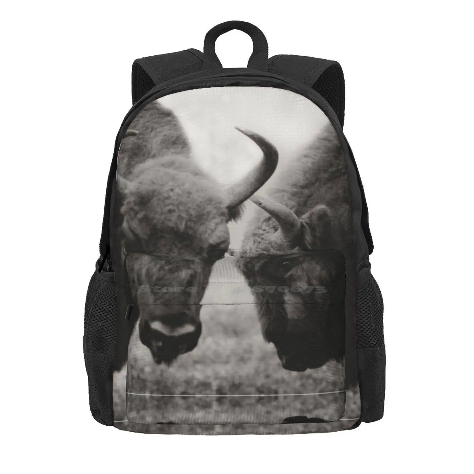 A Conversation Hot Sale Schoolbag Backpack Fashion Bags Bison Animal Black And White Nature Look