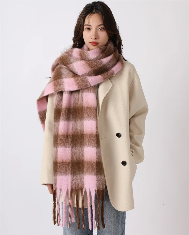 Outono inverno novo xadrez cachecol de grandes dimensões casais vintage versátil quente ao ar livre xale de lã para homens mulheres pashmina