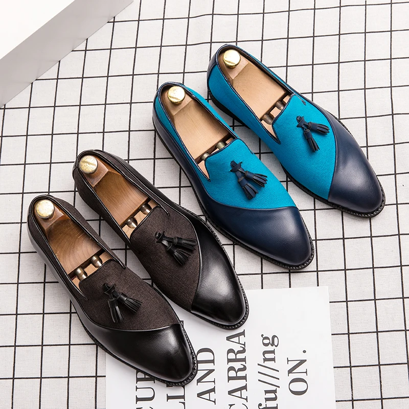 Summer Men Business Loafers Black Blue One-foot Comfortable Leather Shoes for Driving Trips Gentleman Social Shoes Size 38-48