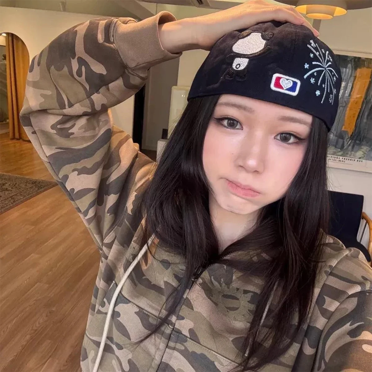 Korean Cartoon Panda Embroidered A Letter Baseball Hats New Men Women Sunshade Hardtop Versatile Personal Fashion Peaked Caps