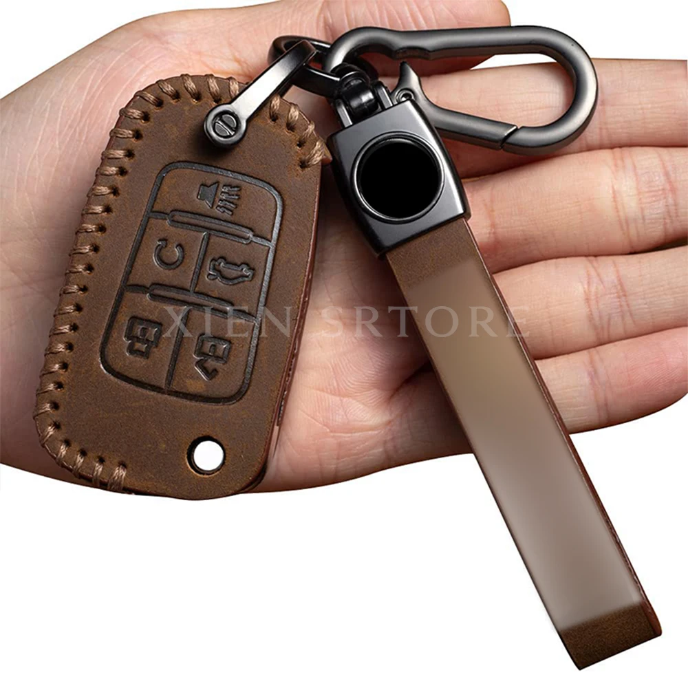 Retro Leather Car Remote Filp Key Fob Case Cover Protector Shell 5 Buttons Shell Keychain For Chevrolet Camaro Cruze Accessories