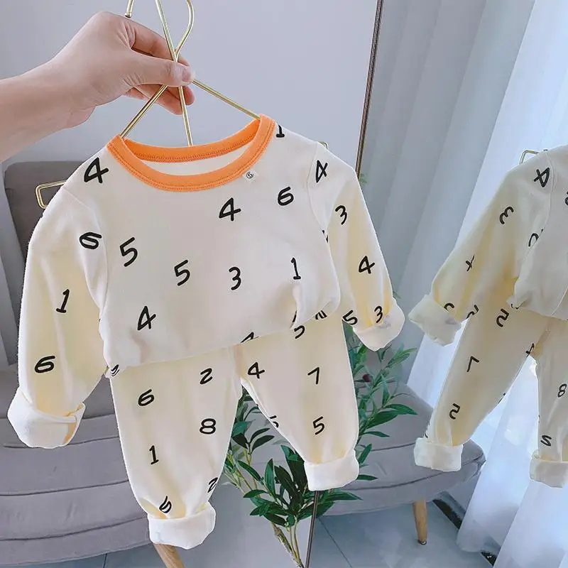 Baby Clothes 2024 Korean Spring and Autumn Children\'s Cotton Floral Home Clothing Underwear Set for Boys and Girls Outfit