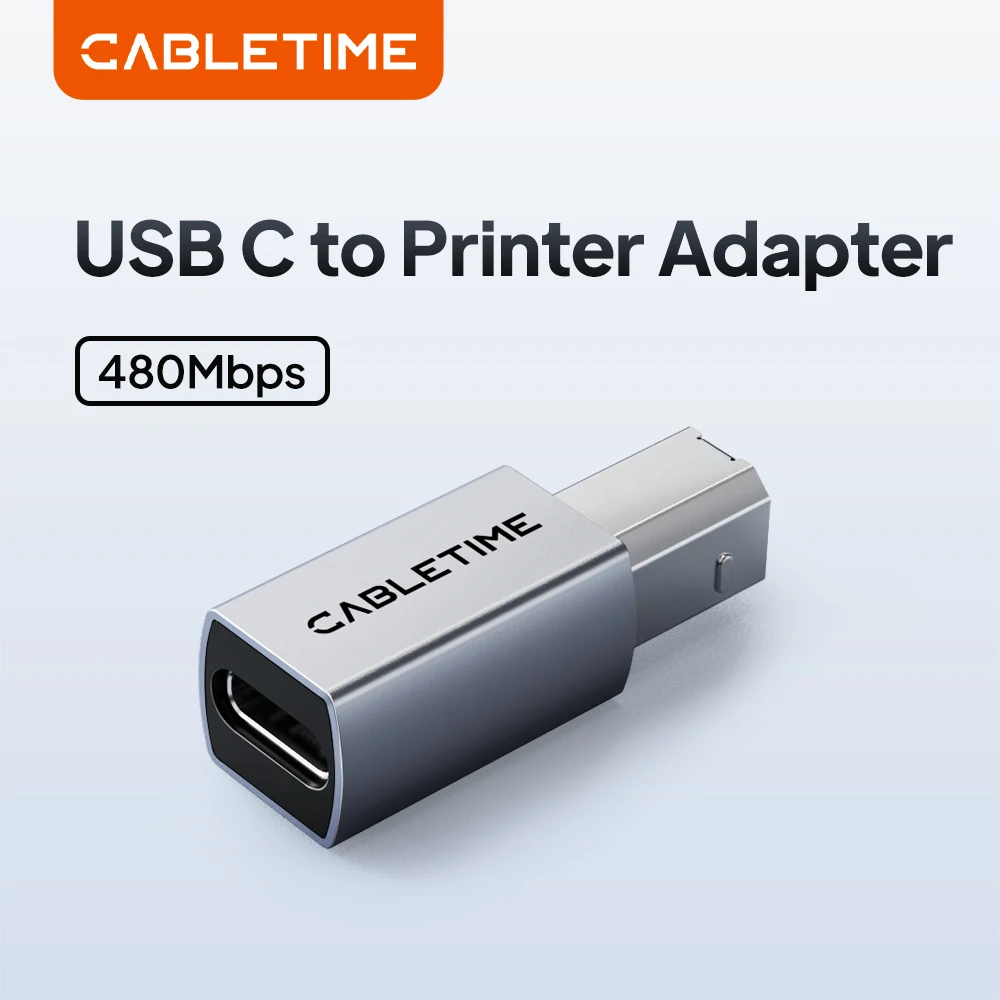 CABLETIME USB C to USB 2.0 Printer Adapter Type C to USB B Printer Converter Hard Drive Base for Desk Computer HP Printer