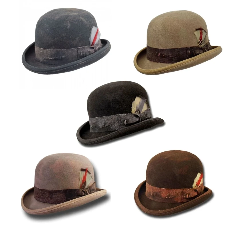 Vintage kapelusz fedora wełniany cylinder krótkim rondem zachodni okrągły cylinder dla chłopca mężczyzn dorosłych czapka