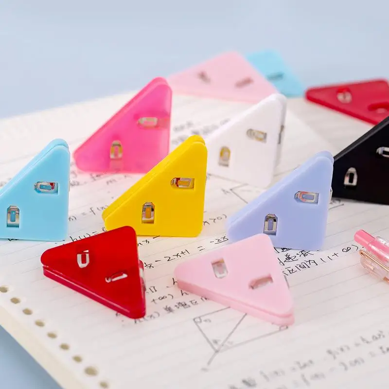 Triangle Corner Clips Set Transparent Colorful Page Holder Paper Clip File Index Photo Clamp Office School Desk Organizer