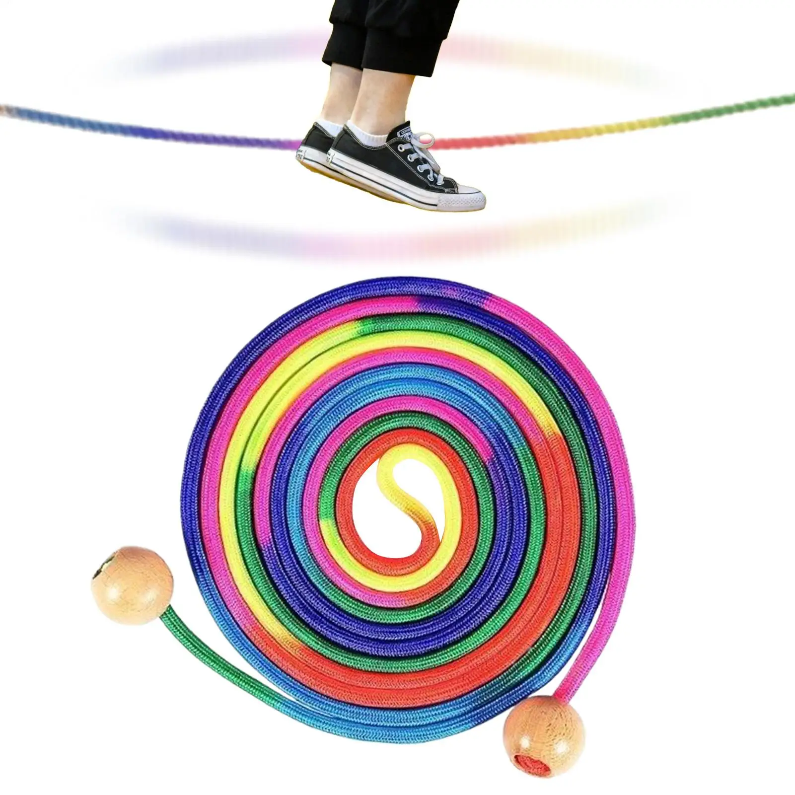 Anti-Slip Rainbow Long Rope Outdoor Fun Ball Handle Group Skipping Rope Exercise Workout Gym 5m Jump Rope School Sports