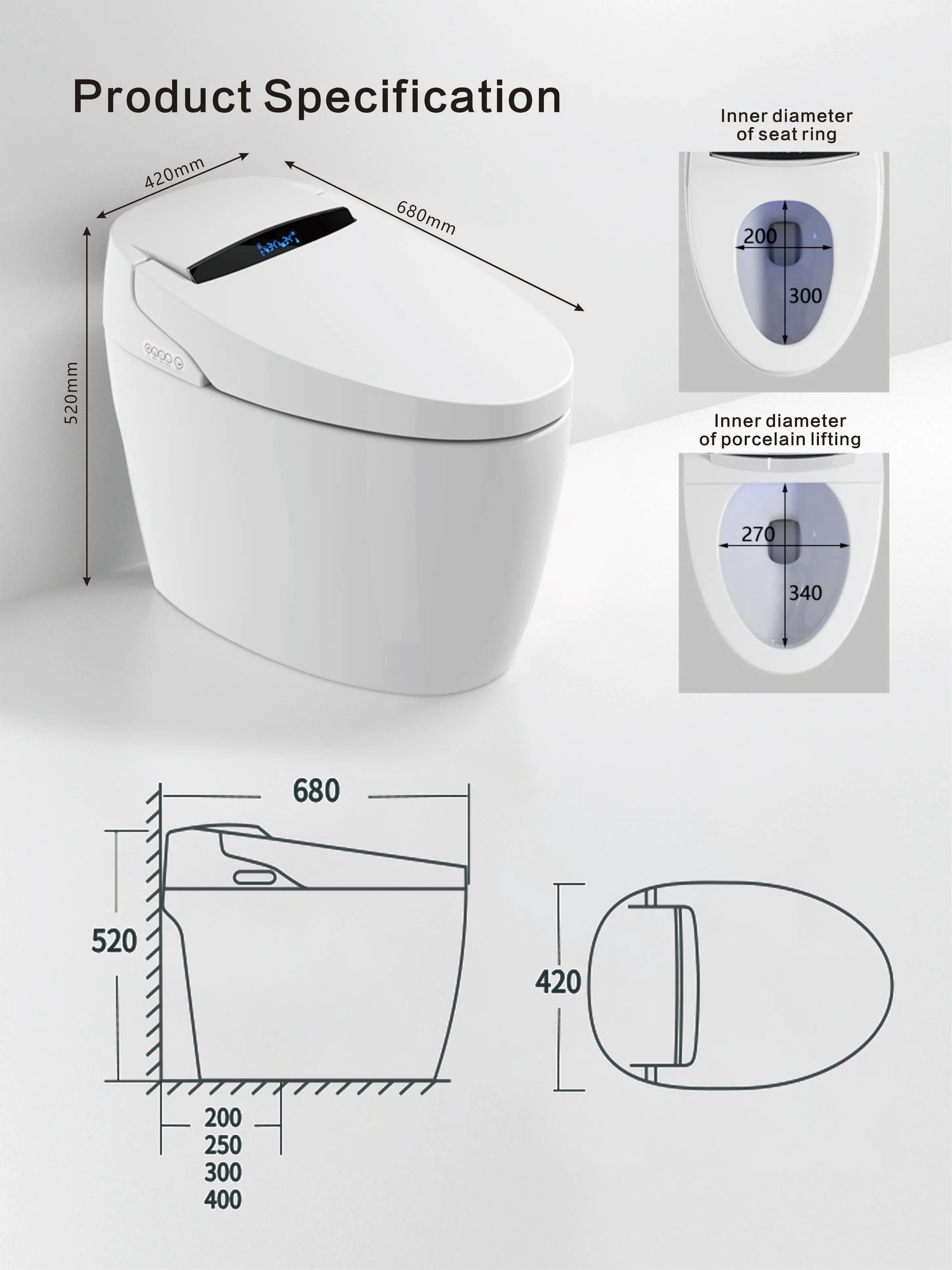 Intelligent Smart Toilet Remote Control Automatic Heated Seat Dual-Flush Floor Mounted Bidet Smart Toilet view 5