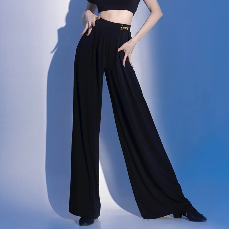 

Latin Dance Trousers Spring Summer Wide Leg Pants Woman Ballroom Dancing Clothes Elegant Long Women Pants High Waist VBH1702