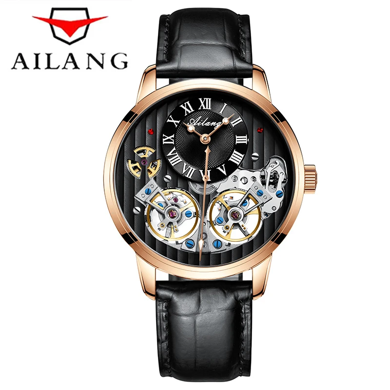 

AILANG Luminous Waterproof Men Sports Watch Fashion Double Flywheel Skeleton Automatic Mechanical Watch For Men Gift Reloj 8821A