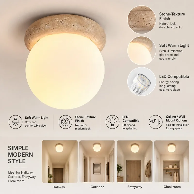 Hot Selling Yellow Cave Stone Corridor LED Ceiling Light Nordic Entrance Hall Creative Foyer Wardrobe Ceiling Lamp Modern Decor