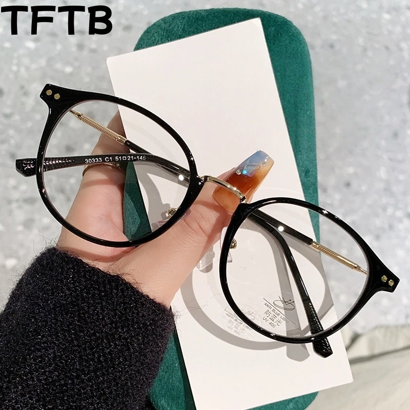 

TFTB Retro Round TR90 Alloy Glasses Women Ultralight Fashion Men's Eyewear Big Size Optical Prescription Eyeglasses Frames 30333